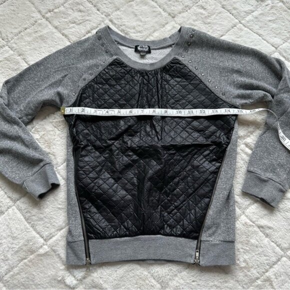 Disney X Star Wars | Gray and Black Faux Leather Quilted Sweater | Size Large 14 - Picture 12 of 13